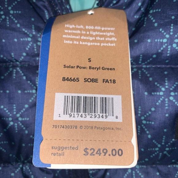 Patagonia Down Sweater Hoodie Jacket Blue Snowflakes NEW WITH TAGS Small Women’s - Picture 6 of 8